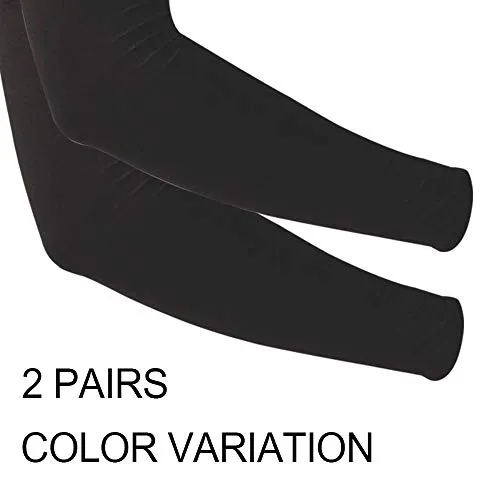 2 Pairs UV Sun Protection Cooling Arm Sleeves for Cycling, Running, Golf, Driving Sleeves for Men & Women (Black   White)