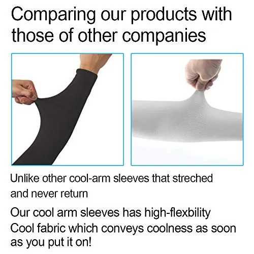 2 Pairs UV Sun Protection Cooling Arm Sleeves for Cycling, Running, Golf, Driving Sleeves for Men & Women (Black   White)