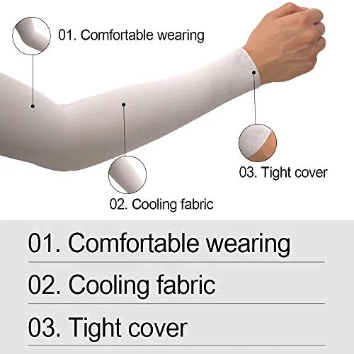 2 Pairs UV Sun Protection Cooling Arm Sleeves for Cycling, Running, Golf, Driving Sleeves for Men & Women (Black   White)