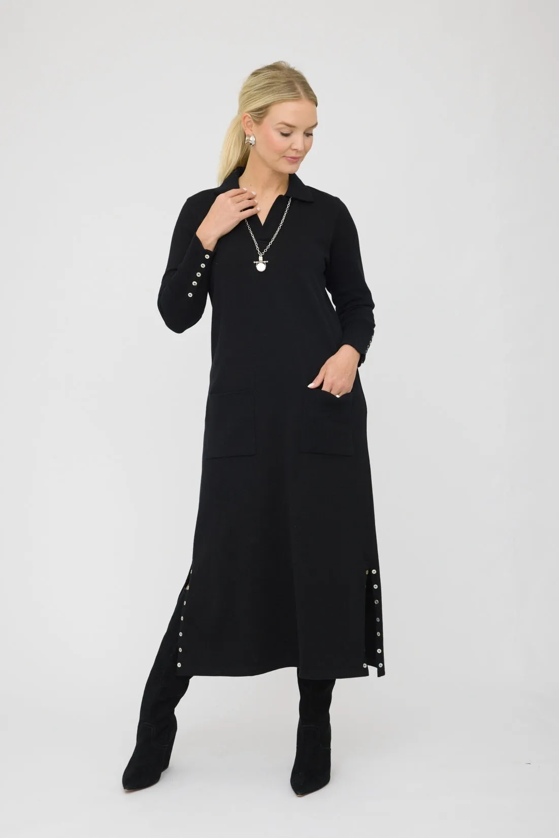 48" Long Sleeve Polo Dress with Button Cuff