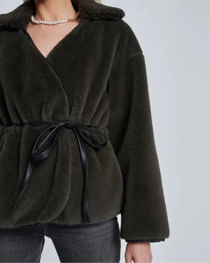 7 For All Mankind Faux Fur Wrap Coat - Kangaroo