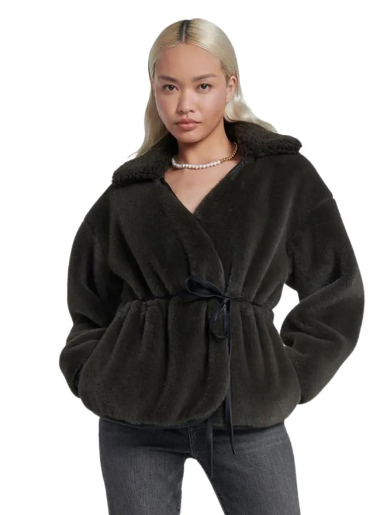 7 For All Mankind Faux Fur Wrap Coat - Kangaroo