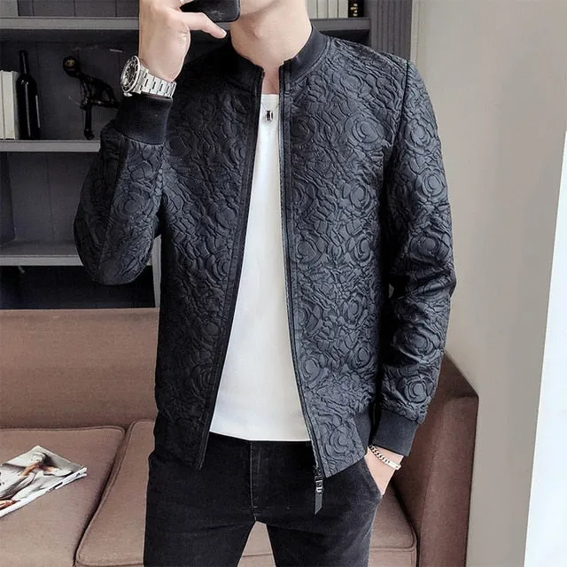 Abstract Print Jacquard Zipper Bomber Casual Men Jacket