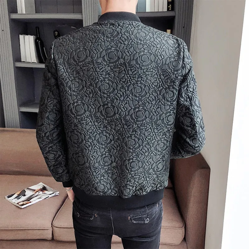 Abstract Print Jacquard Zipper Bomber Casual Men Jacket
