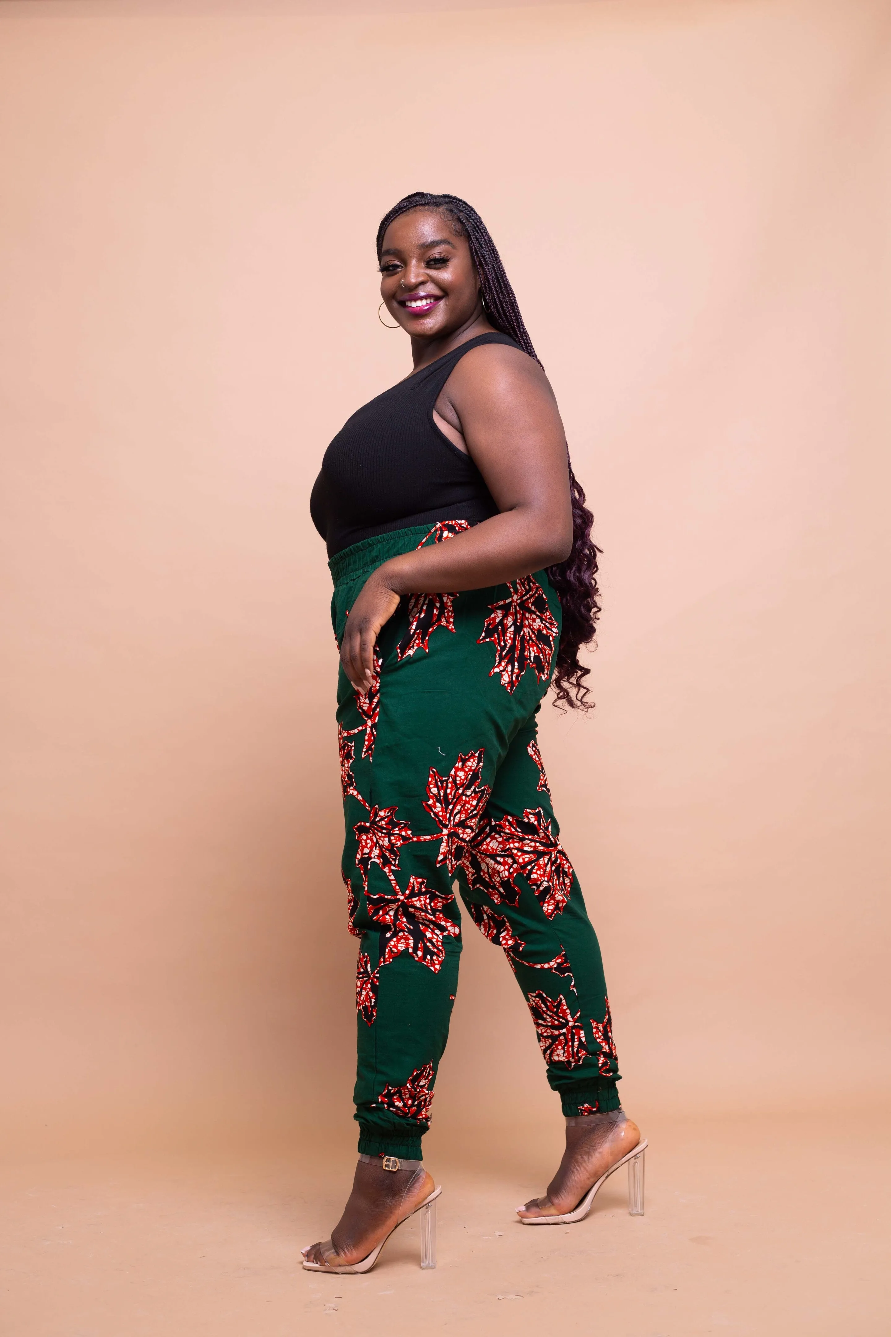 Akan Ankara High Waisted Trouser | Green African Print