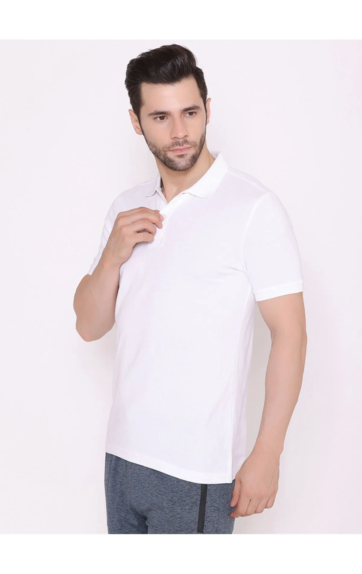 Bodyactive Solid Casual Half Sleeve Cotton Rich Pique Polo T-Shirt for Men -TS50-WHITE