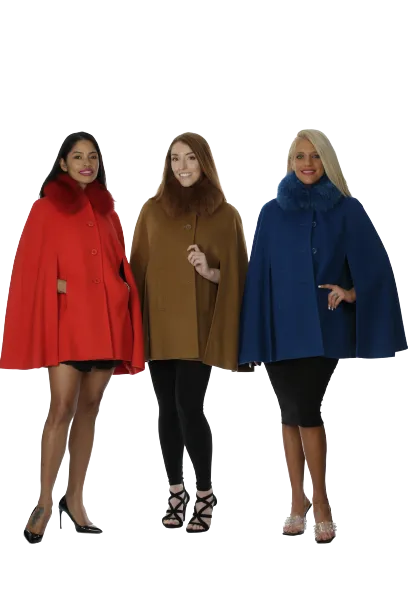 Cashmere & Wool Cape with Detachable Fox Collar