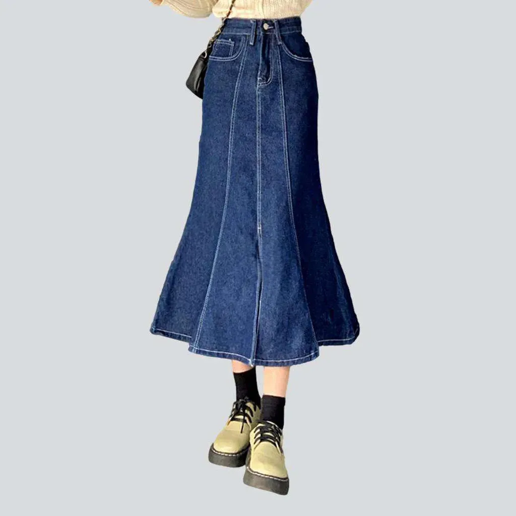 Contrast stitching peplum denim skirt