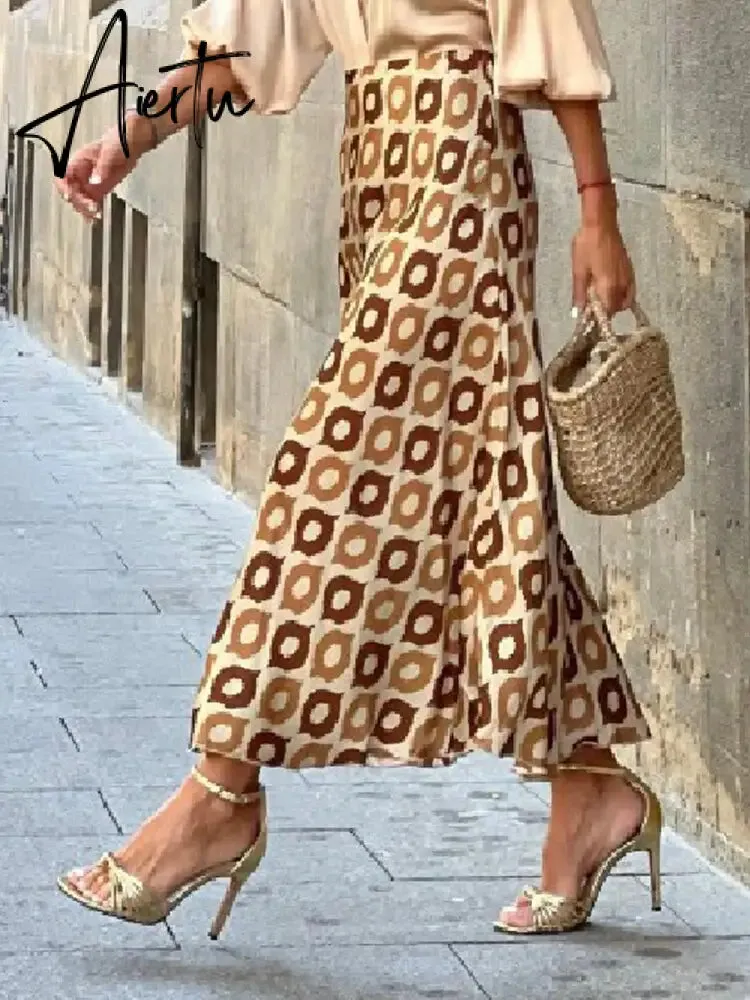 Elegant Polka Dot Casual Women Autumn Winter High Waist Maxi Skirt Falda Female A-line Khaki Women Skirt