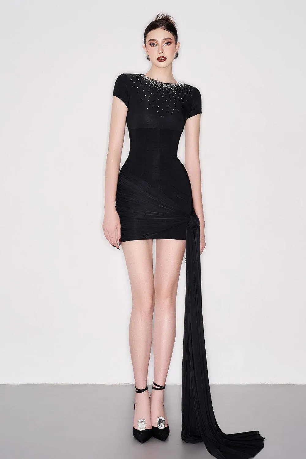 Ephraim Bodycon Extended Flap Crepe Mini Dress