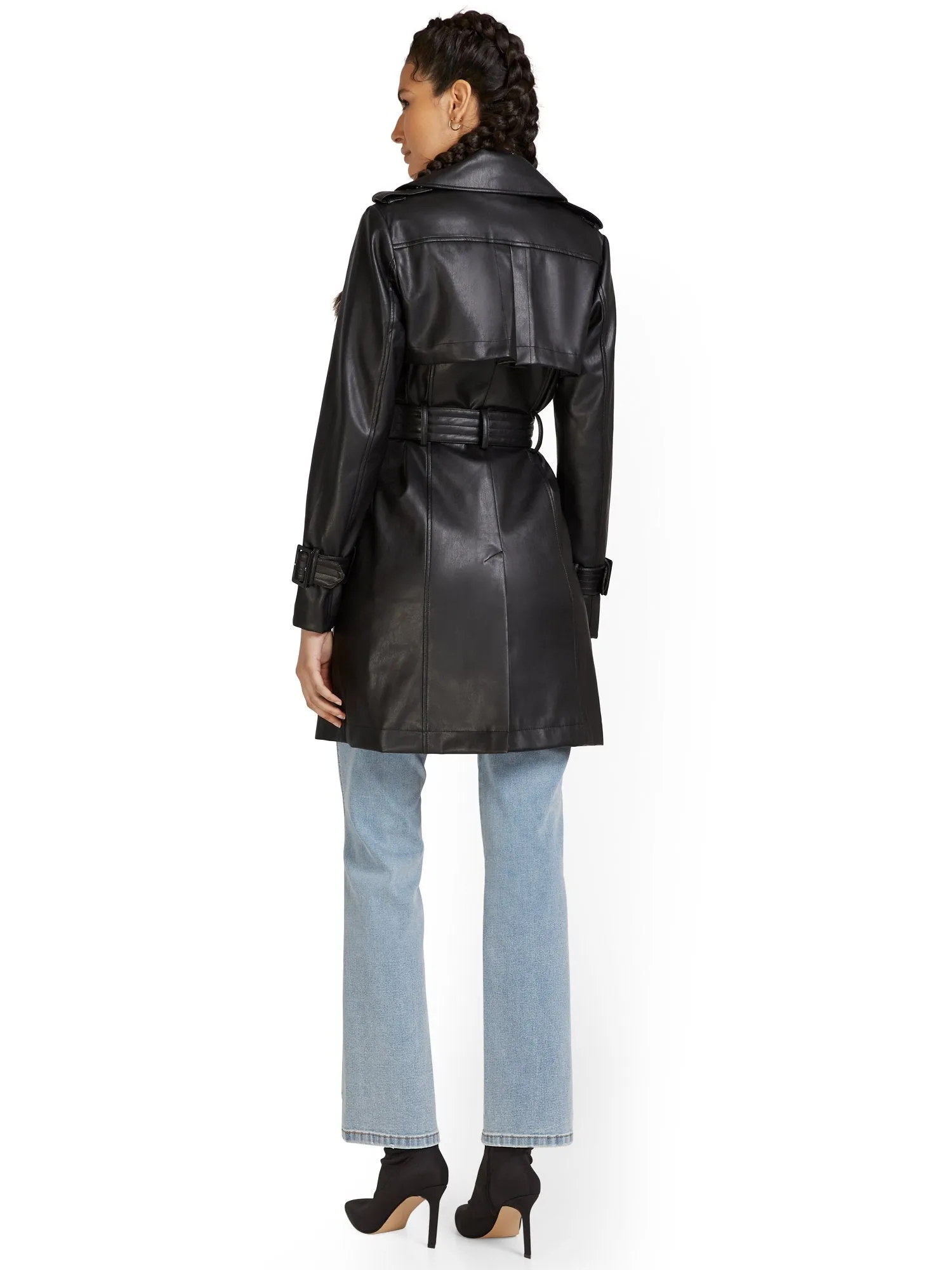 Faux-Leather Belted Trenchcoat