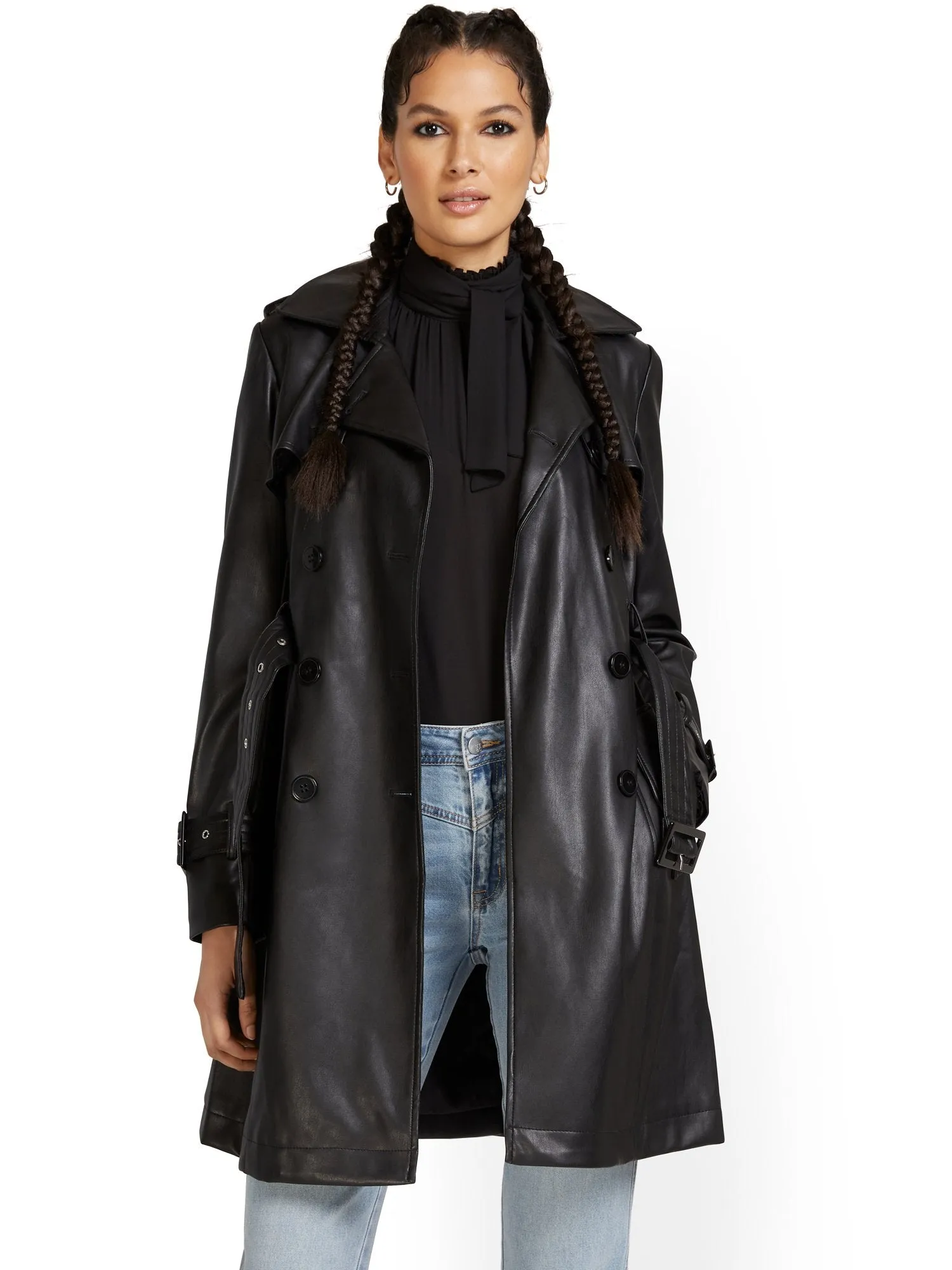Faux-Leather Belted Trenchcoat