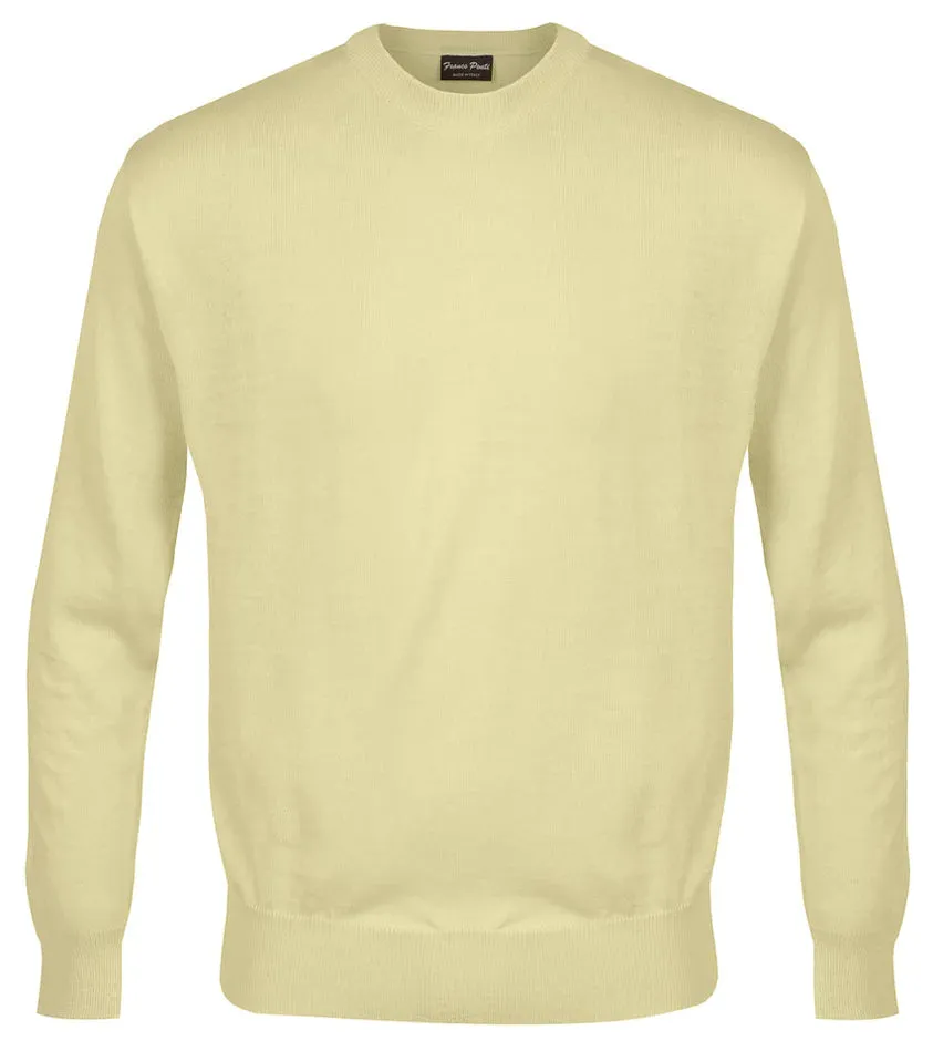 FRANCO PONTI Crew Neck - Mens Italian Merino Wool Blend - Lemon