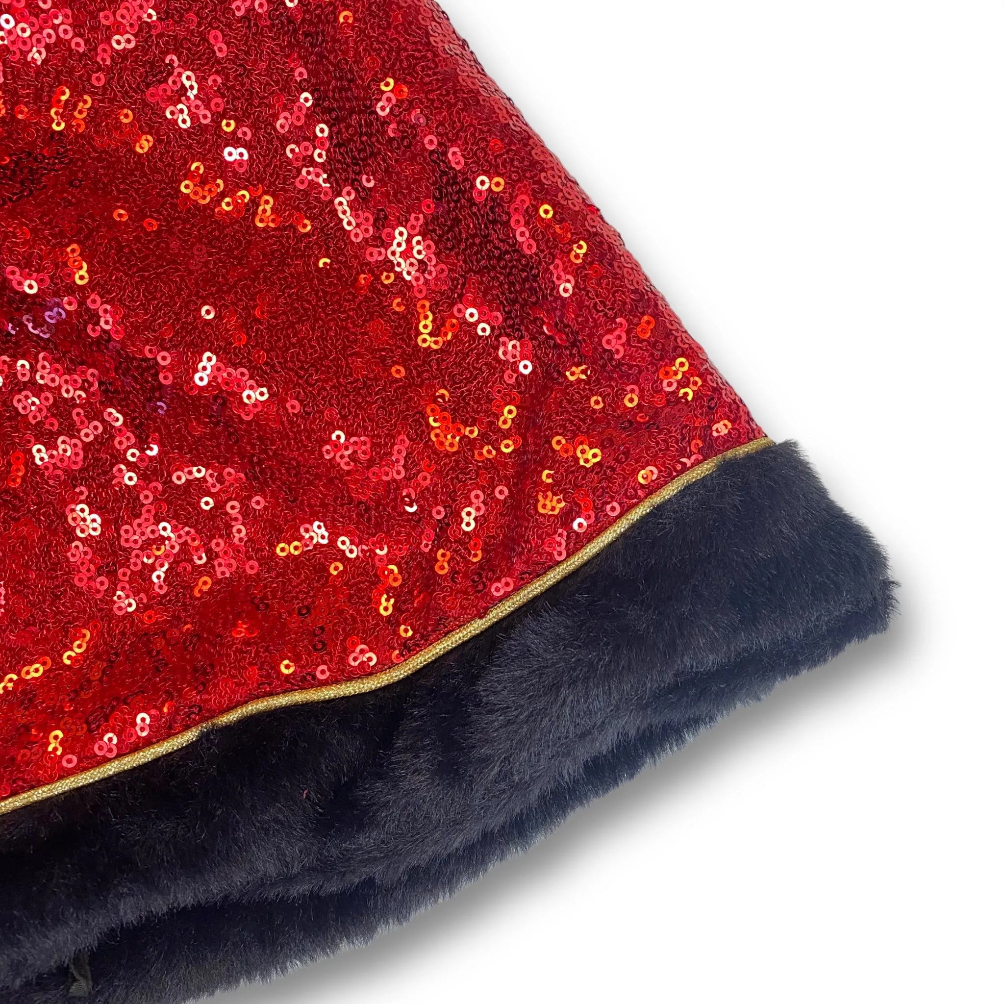 Fur Trim Hooded Sequin Cape -red & black