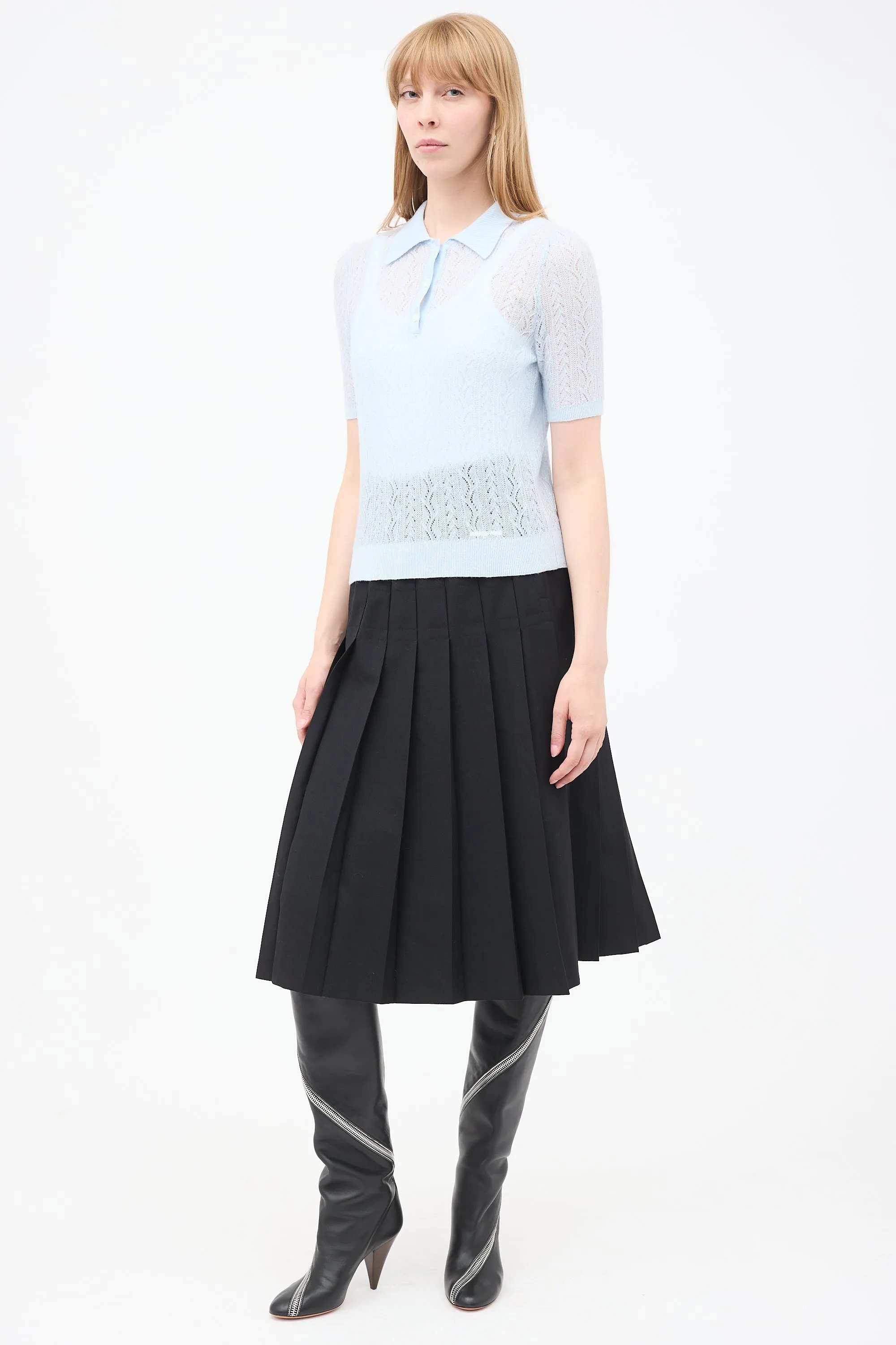 FW 1990 Black Wool Pleated Midi Skirt