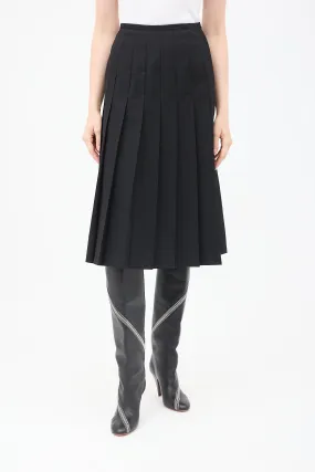 FW 1990 Black Wool Pleated Midi Skirt