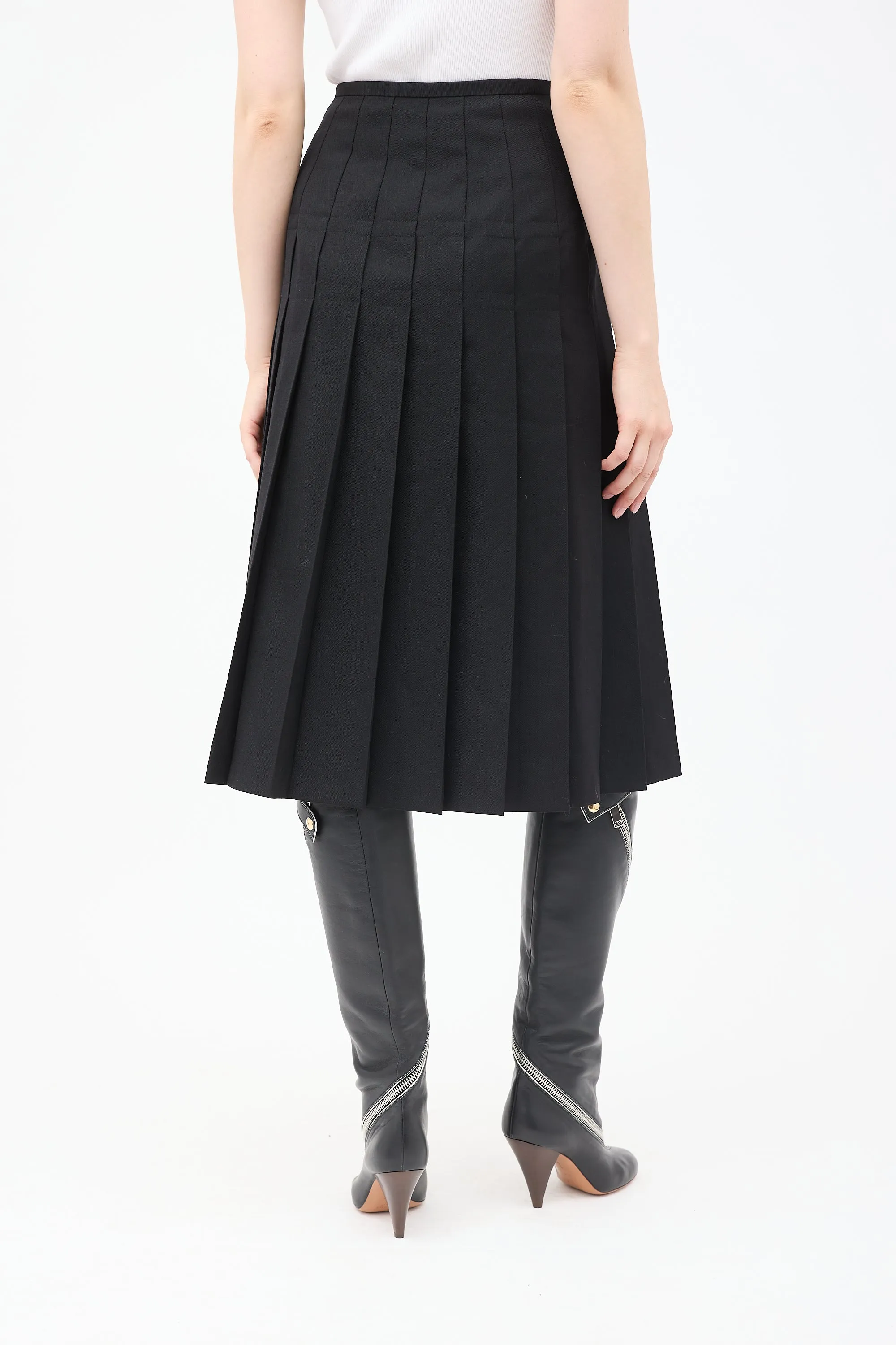 FW 1990 Black Wool Pleated Midi Skirt