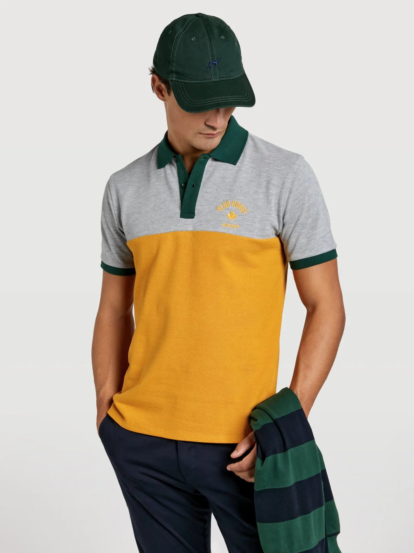 Genz collection regular fit colour-block piqué polo shirt