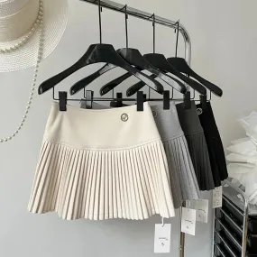 Girlary Woolen Mini Skirts Women Preppy Kawaii Black Pleated Skirt Winter Korean Fashion High Waist All Match A Line Faldas New