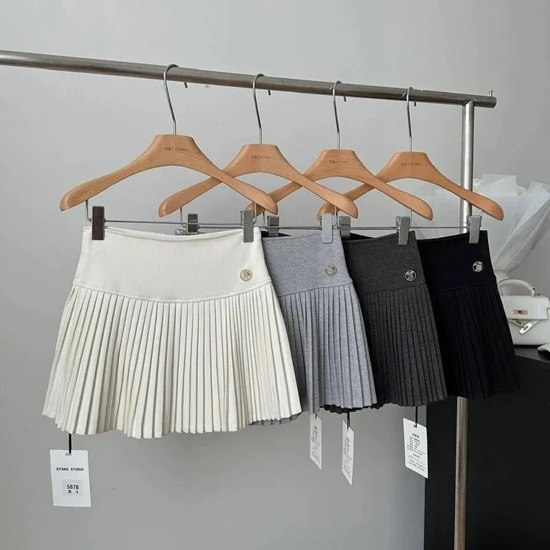 Girlary Woolen Mini Skirts Women Preppy Kawaii Black Pleated Skirt Winter Korean Fashion High Waist All Match A Line Faldas New