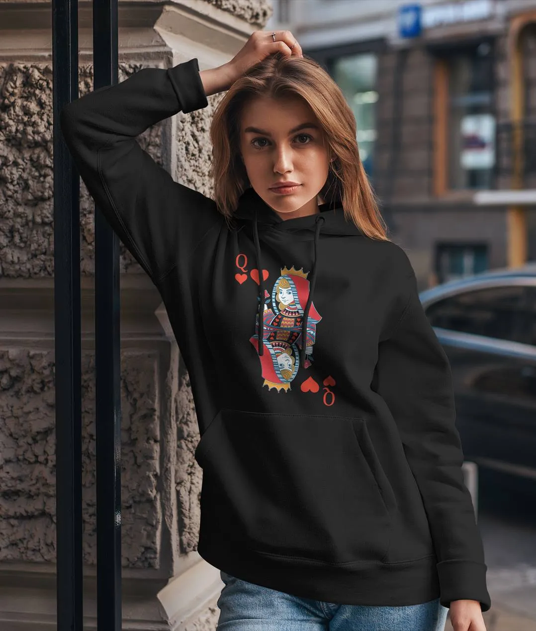 Hoodie - Spielkarte Herz Dame/Königin