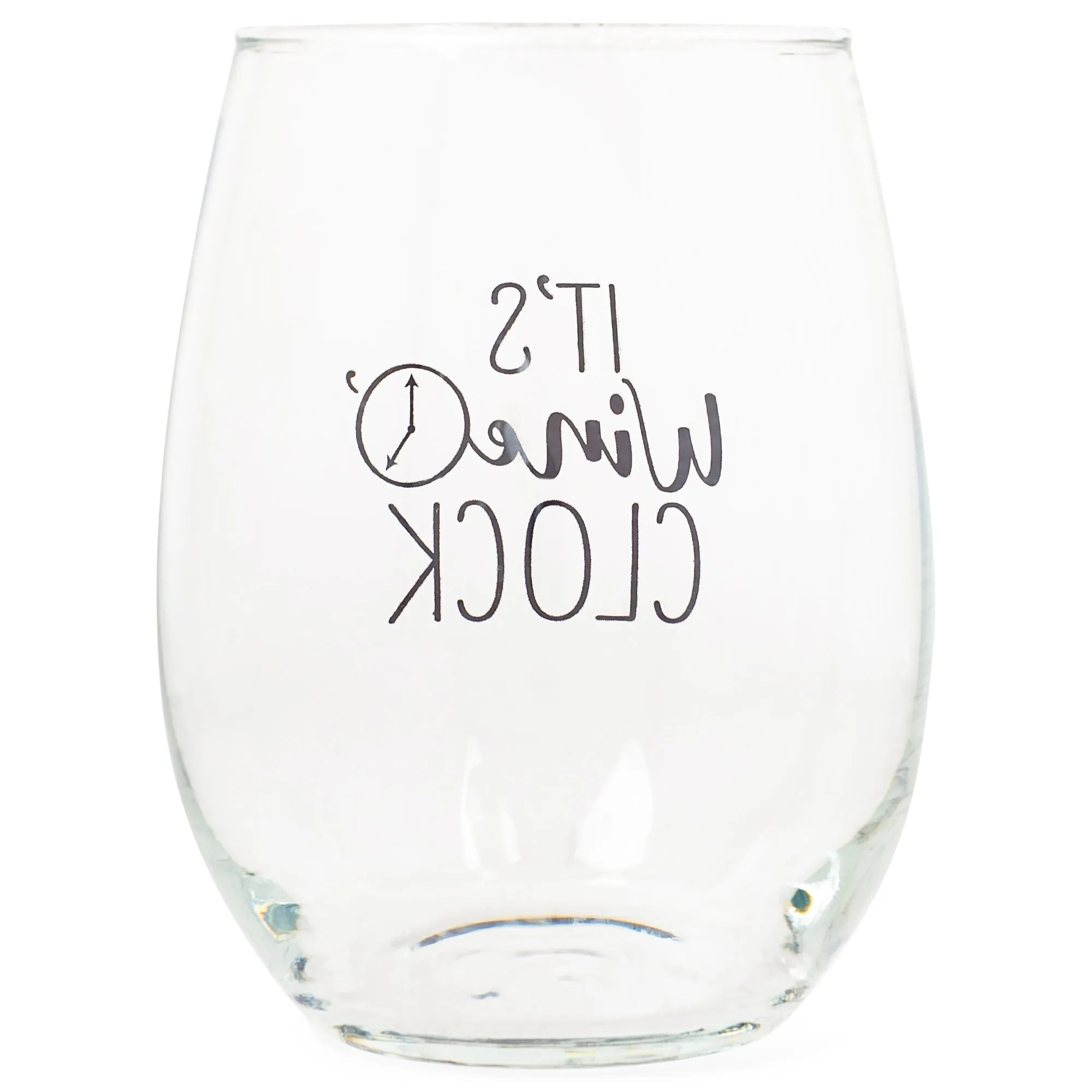 It's Wine O'clock Black 14 ounce Glass Stemless Wine Glass