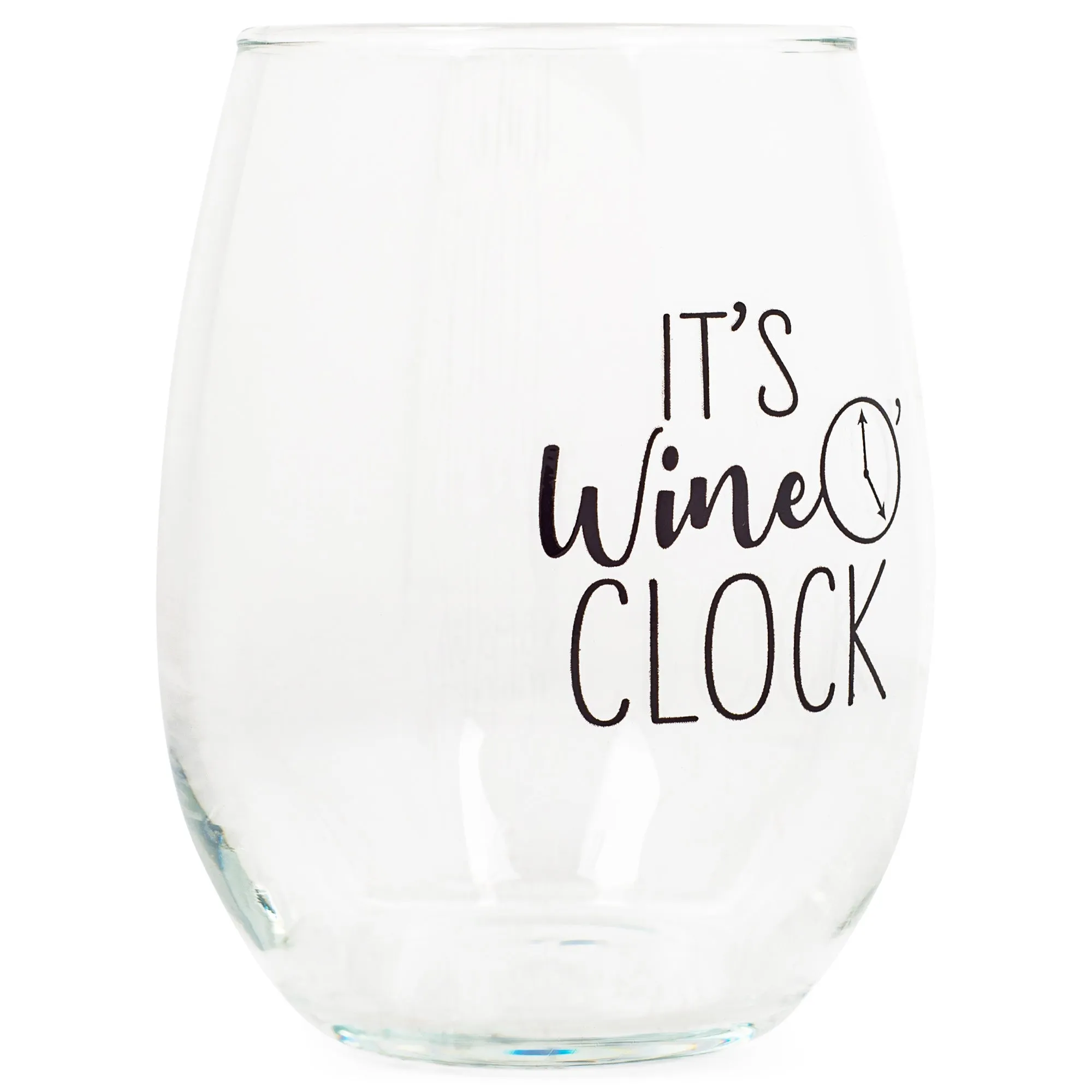 It's Wine O'clock Black 14 ounce Glass Stemless Wine Glass