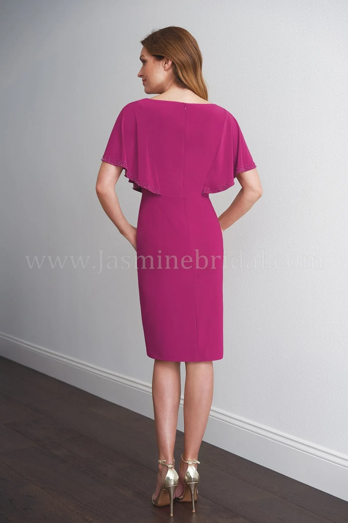 Jasmine M200054 Cape Neckline Jersey Sheath Dress