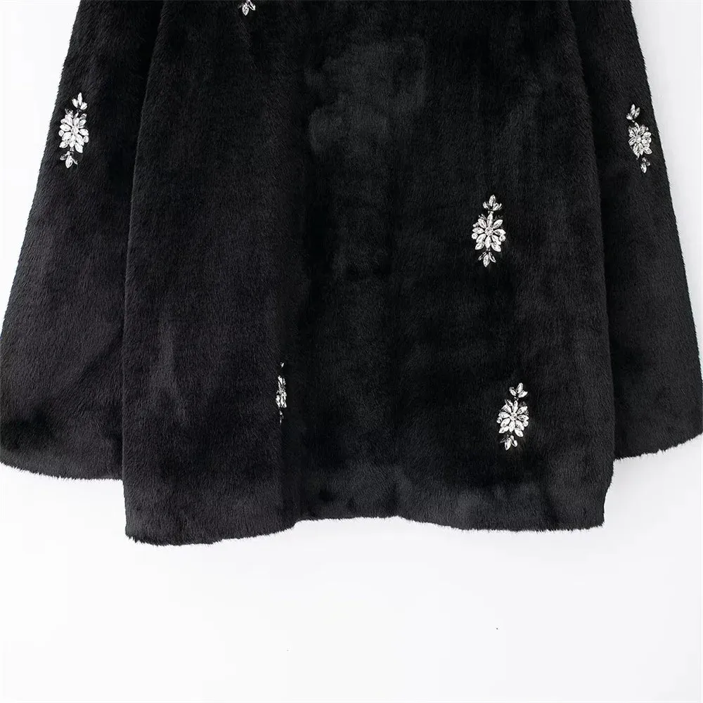 Juliana Rhinestone Embellished Faux Fur Jacket