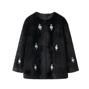 Juliana Rhinestone Embellished Faux Fur Jacket