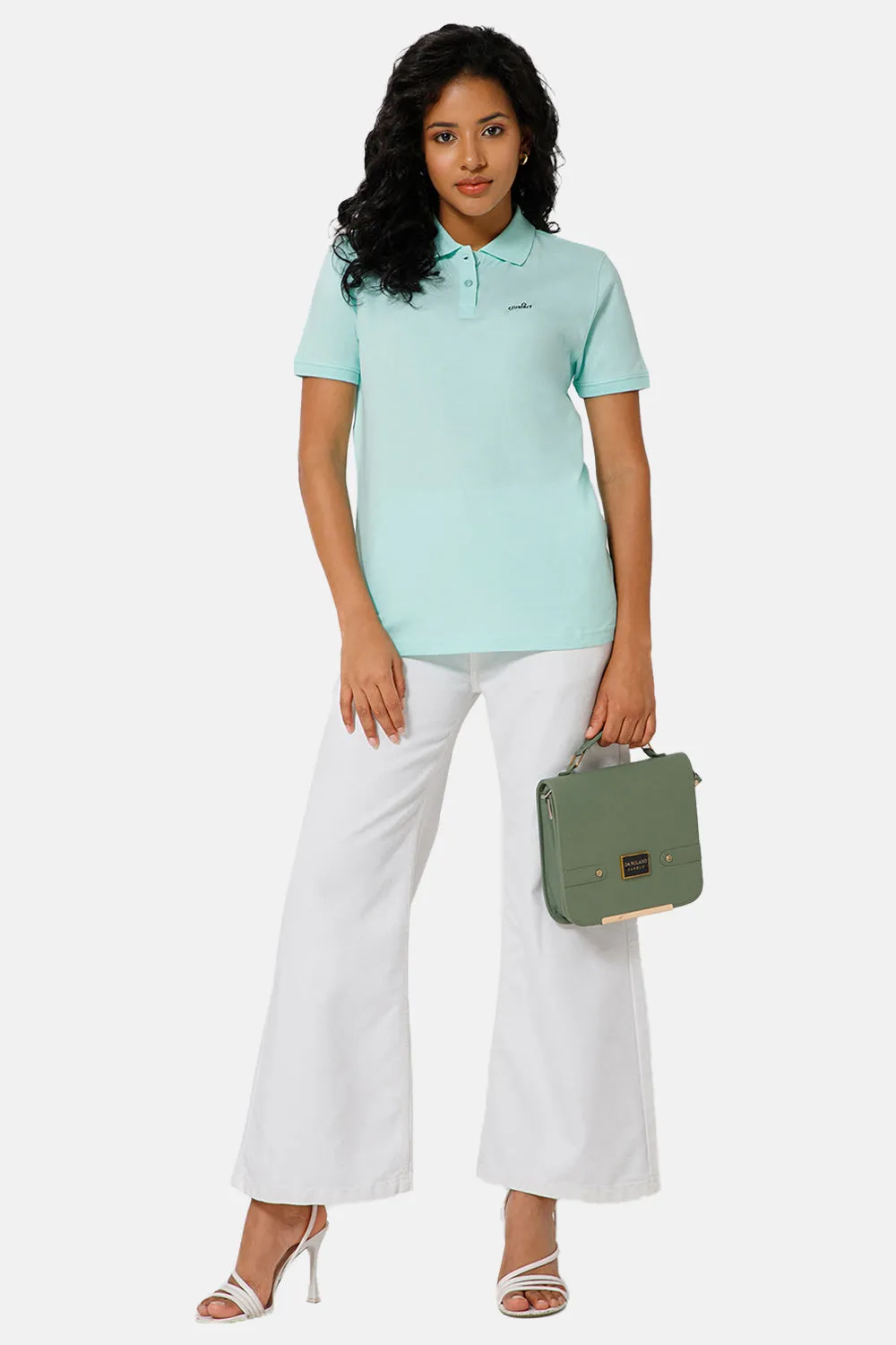 Jusperf Women Half Sleeve Polo Neck T-shirt  - Sky blue - SJD1