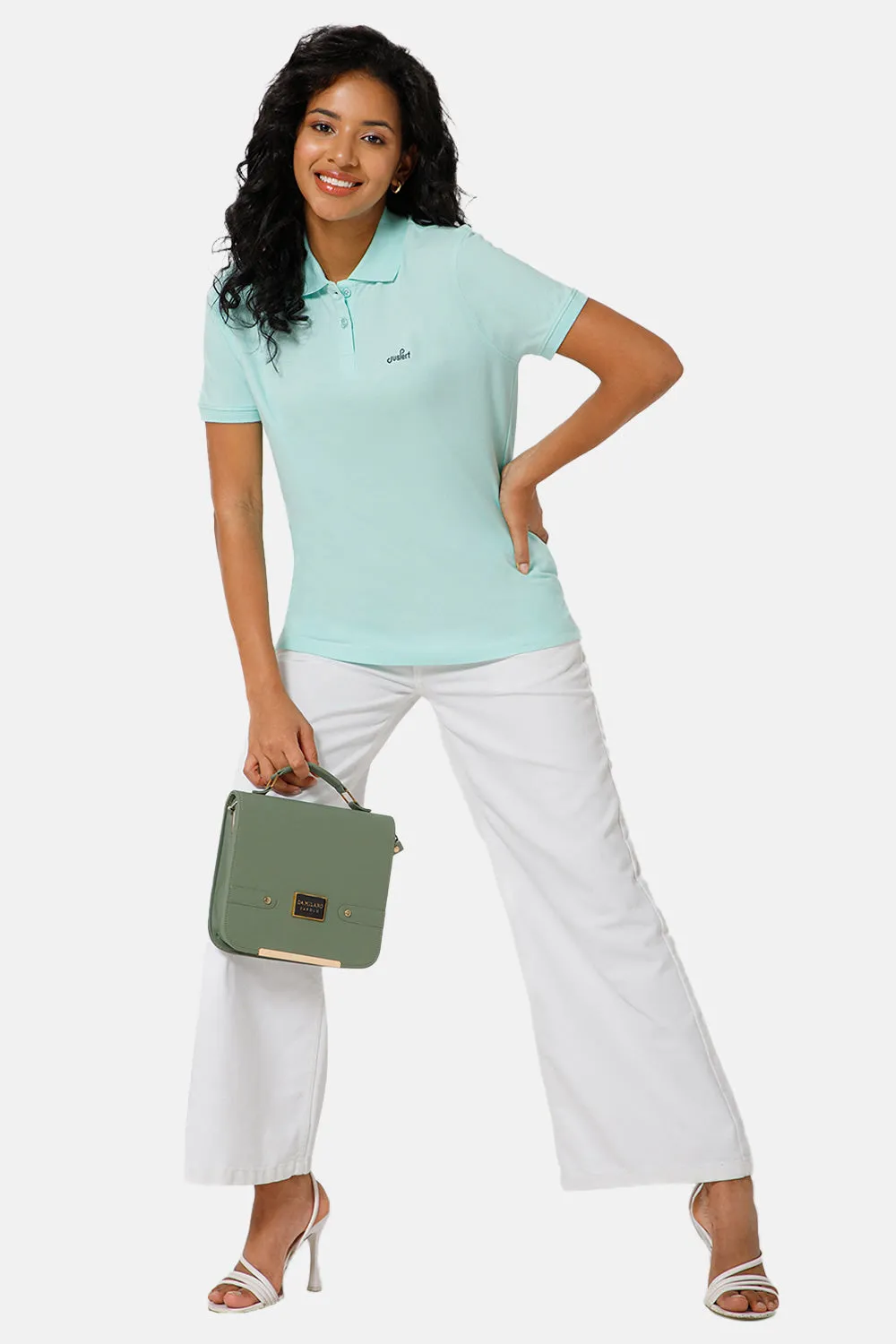 Jusperf Women Half Sleeve Polo Neck T-shirt  - Sky blue - SJD1