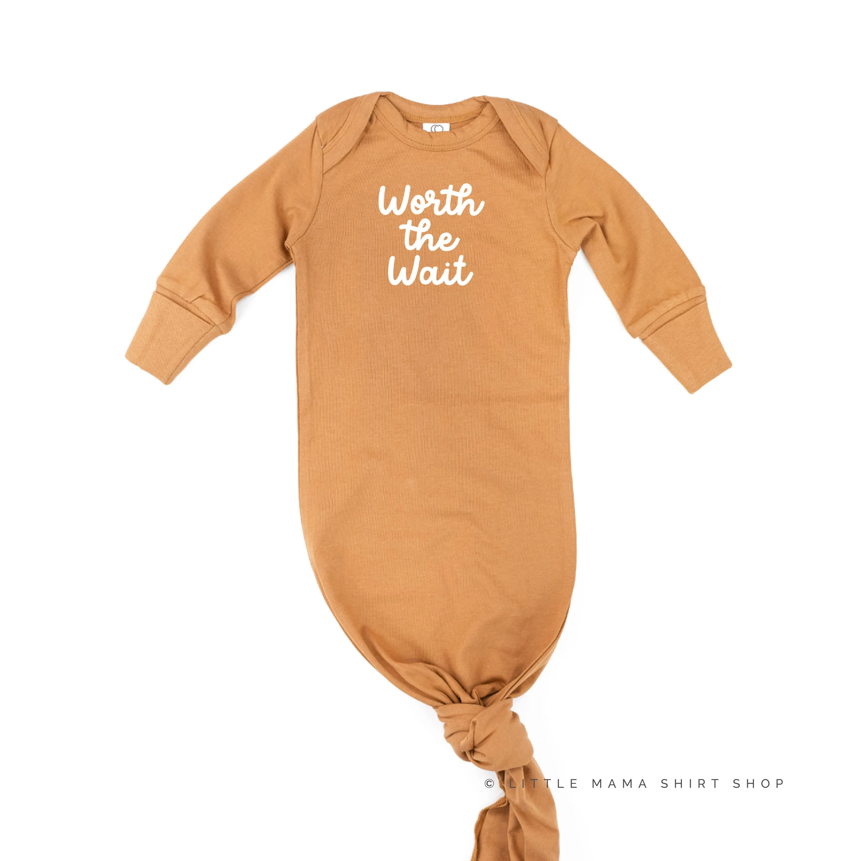 KNOTTED GOWN - Organic Cotton - CAMEL w/ White - MULTIPLE DESIGNS