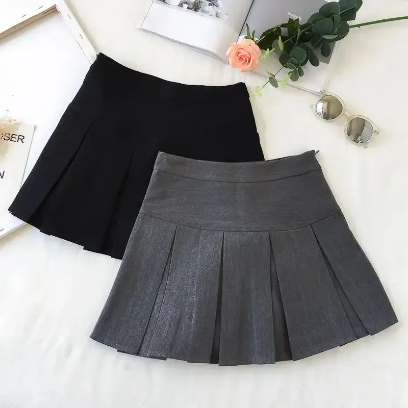 Korean Fashion Gray Pleated Skirt Women Vintage Cute High Waist Sexy Mini Skirts Kawaii Preppy Style Summer Streetwear