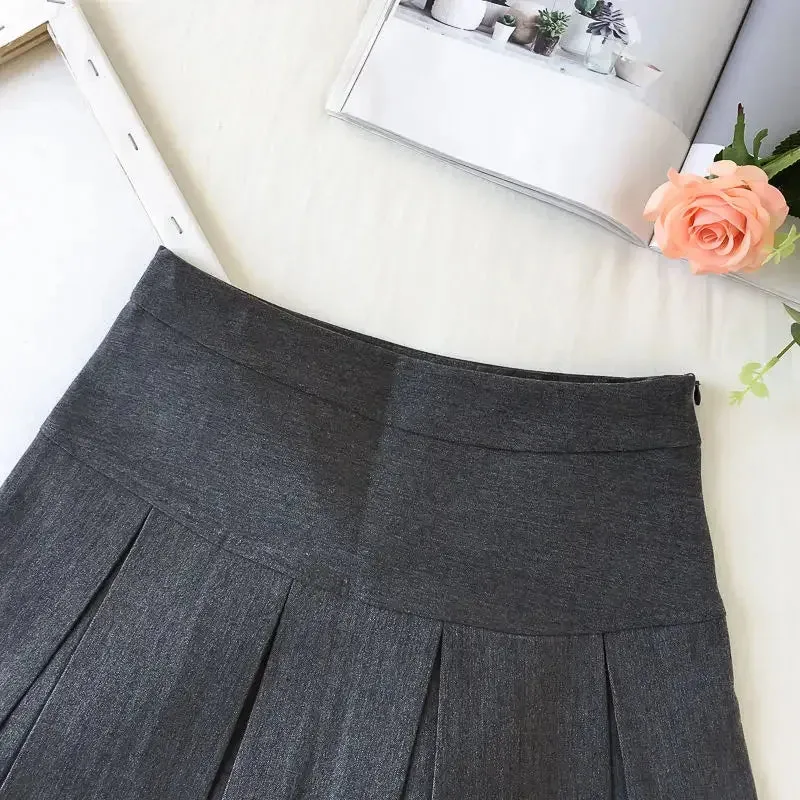 Korean Fashion Gray Pleated Skirt Women Vintage Cute High Waist Sexy Mini Skirts Kawaii Preppy Style Summer Streetwear
