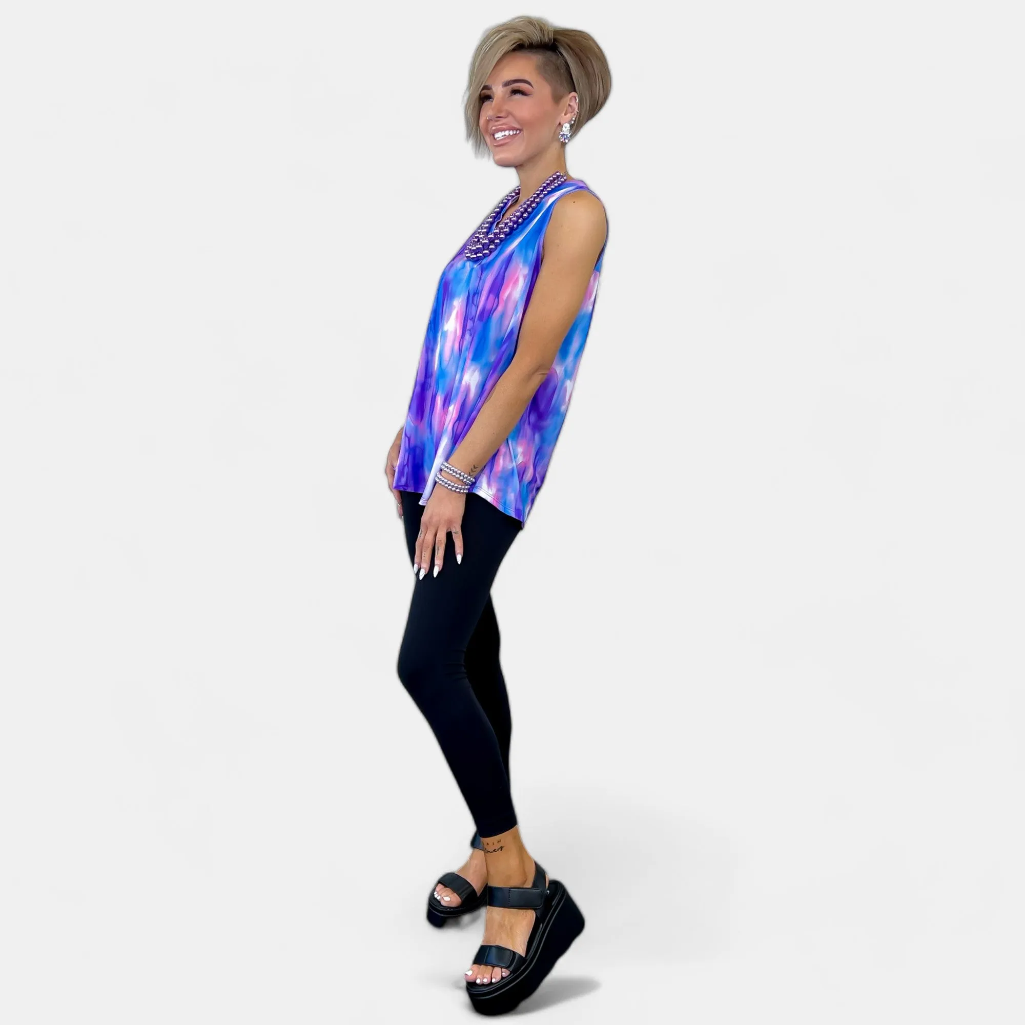 Lavender Blue Abstract Lizzy Tank Top [NO RETURNS]