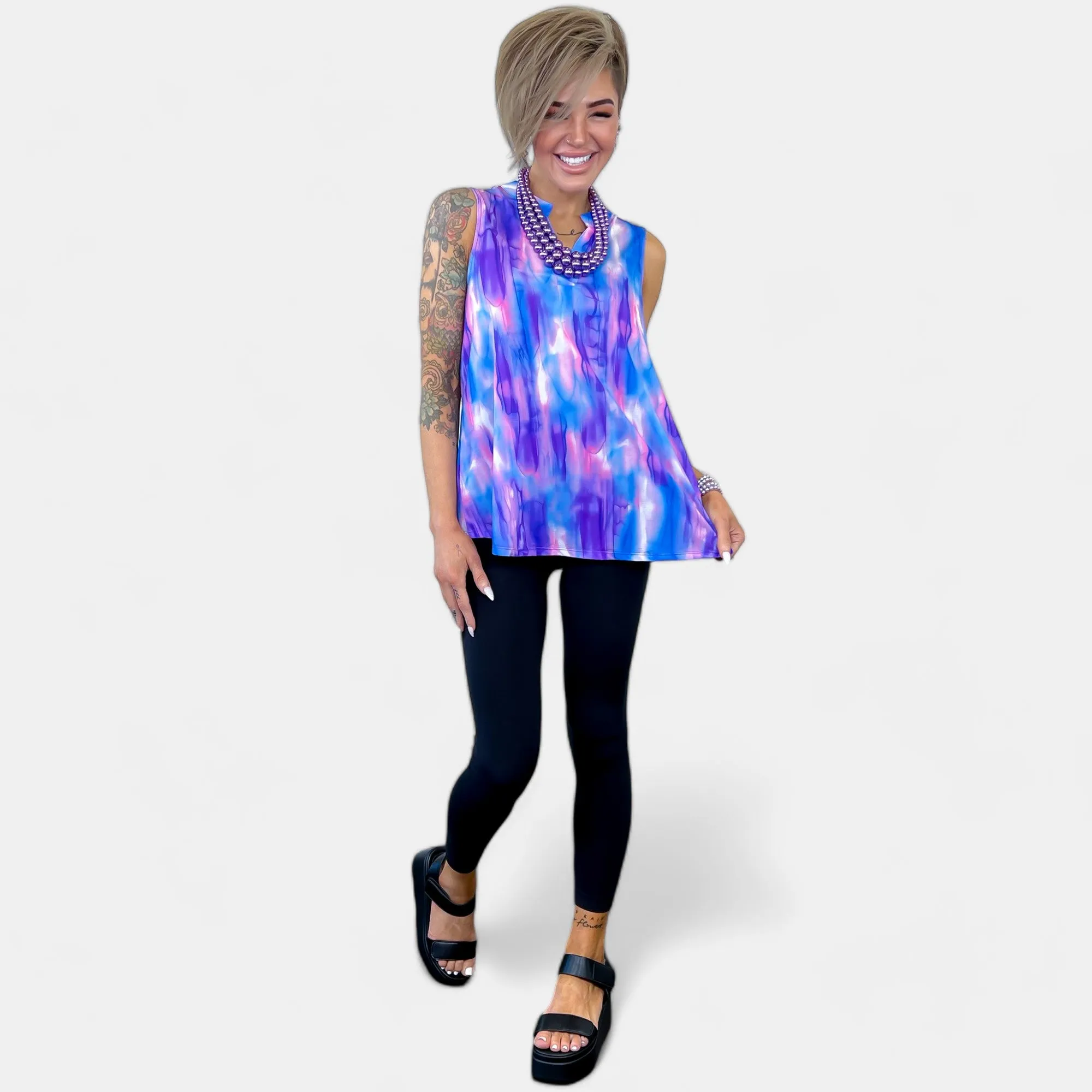 Lavender Blue Abstract Lizzy Tank Top [NO RETURNS]