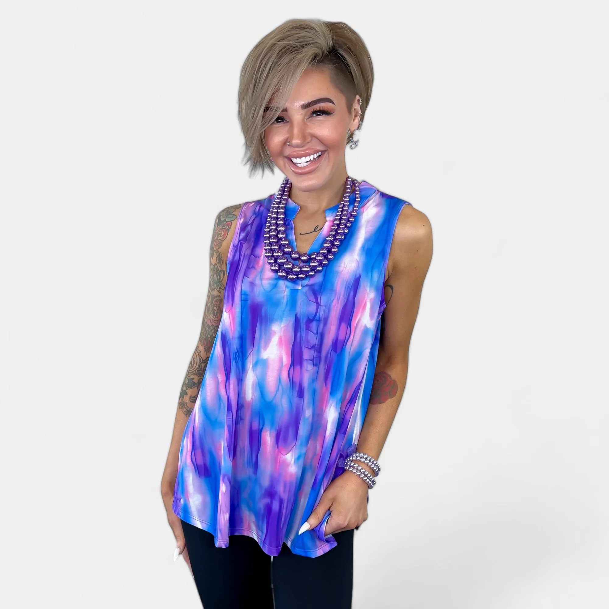 Lavender Blue Abstract Lizzy Tank Top [NO RETURNS]
