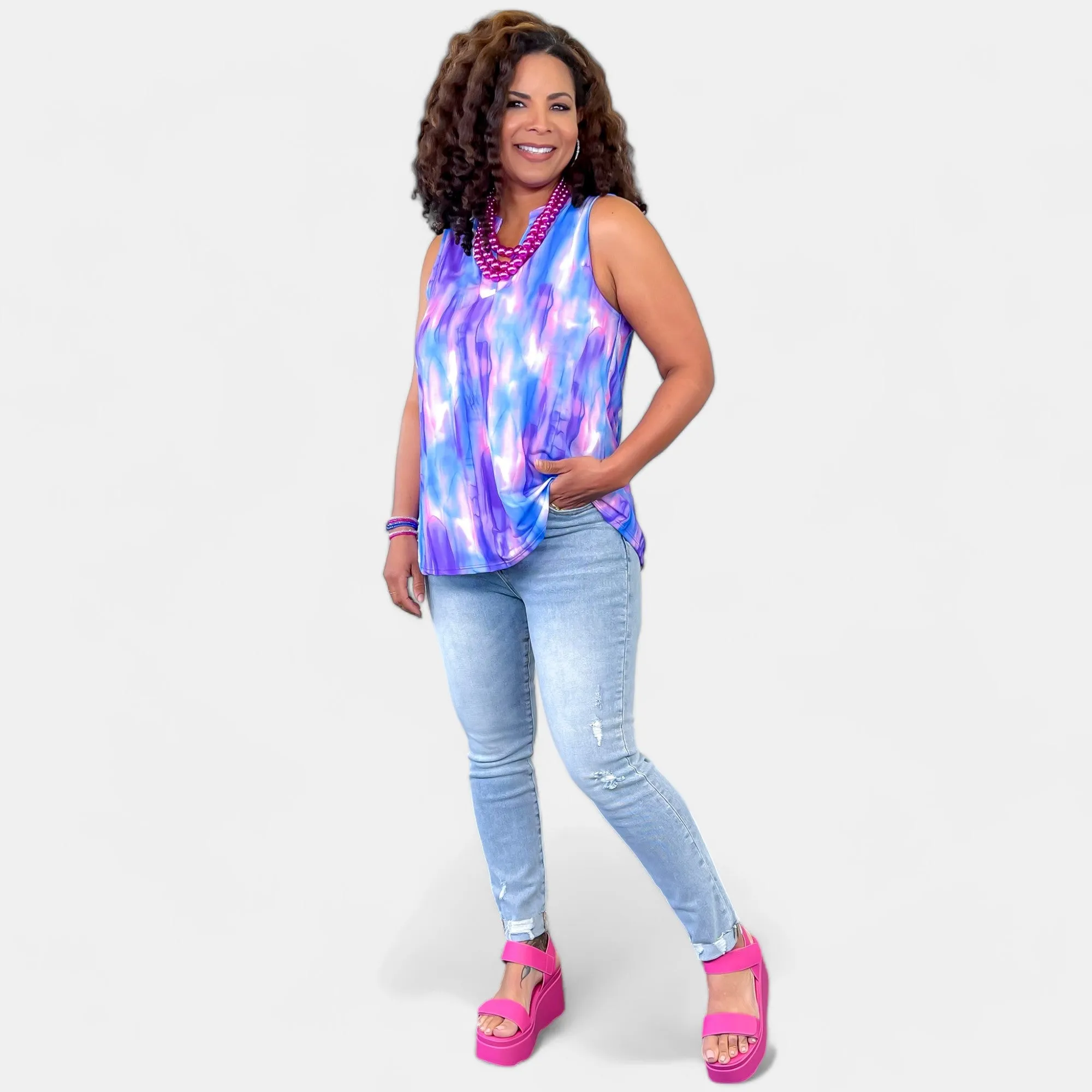 Lavender Blue Abstract Lizzy Tank Top [NO RETURNS]
