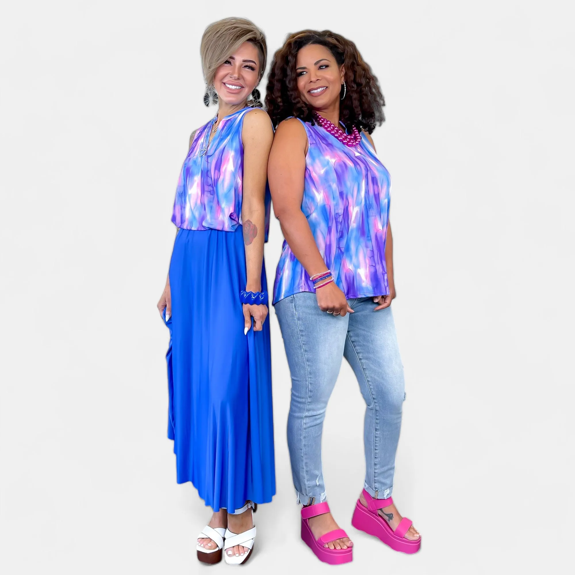 Lavender Blue Abstract Lizzy Tank Top [NO RETURNS]