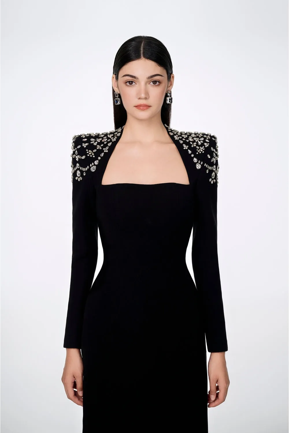 Long Sleeve Queen Anne Neckline Dress