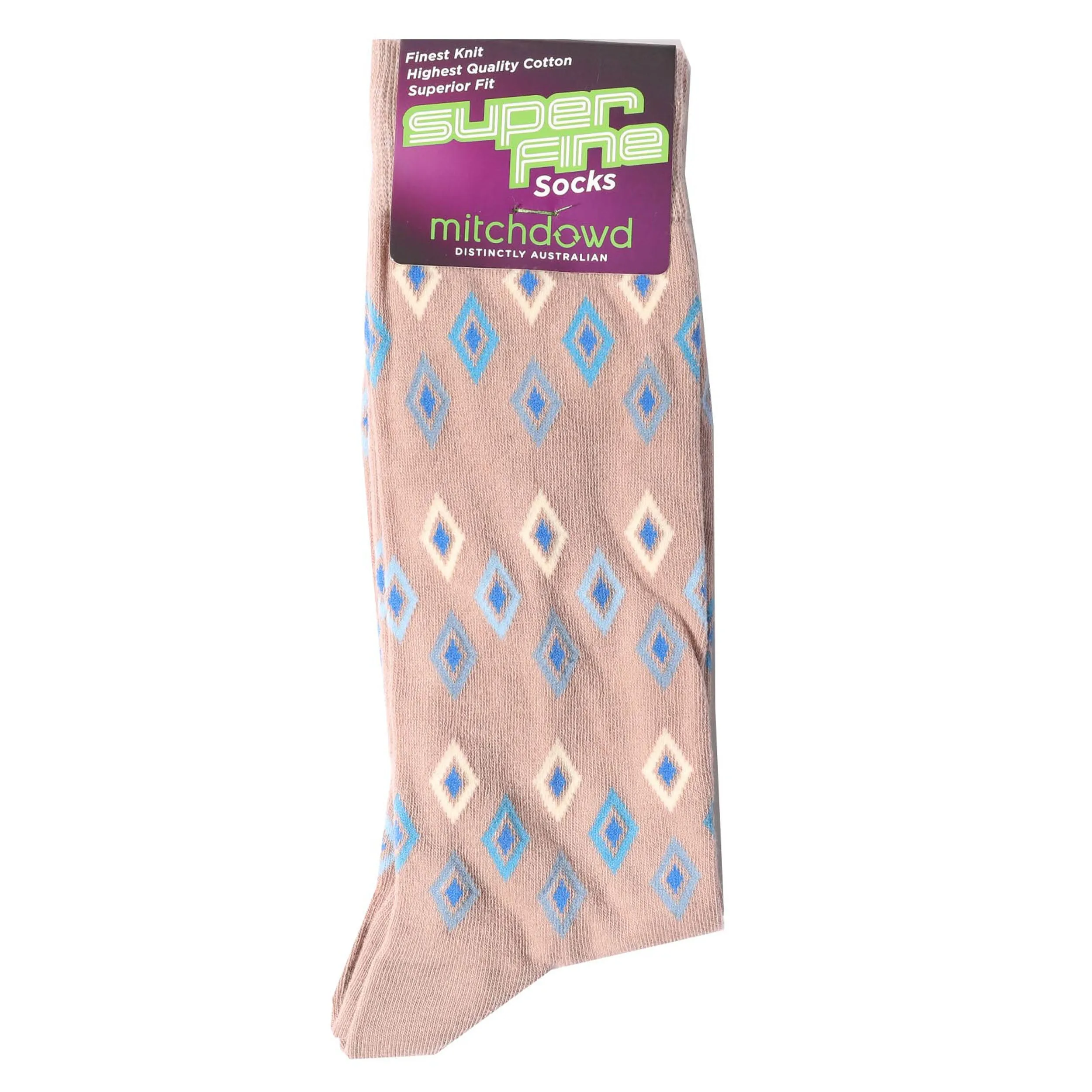 Men's Diamond Lux Super Fine Cotton Crew Socks - Beige
