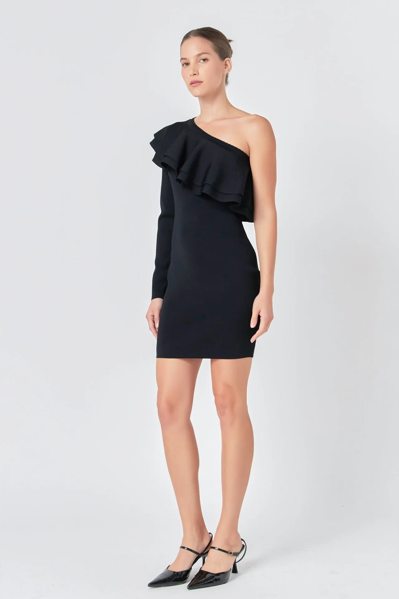 One Shoulder Knitted Mini Dress