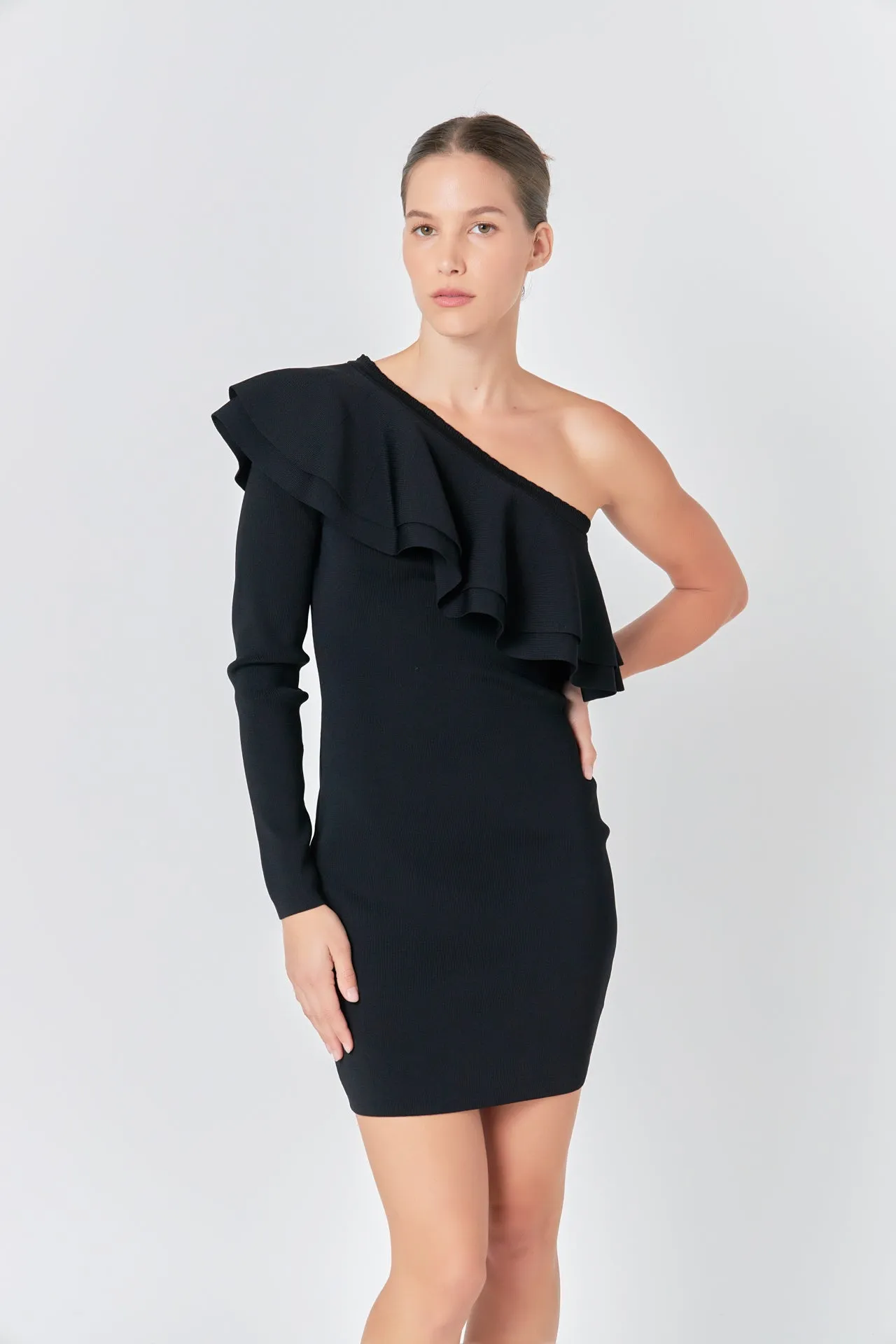 One Shoulder Knitted Mini Dress