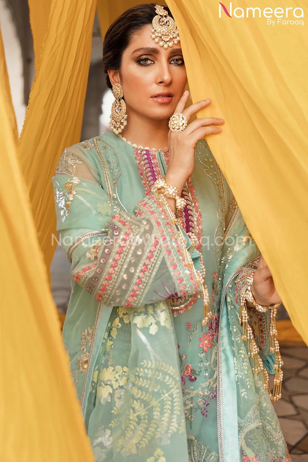 Pakistani Kameez Salwar in Aqua Blue Shade 2021 #PF211