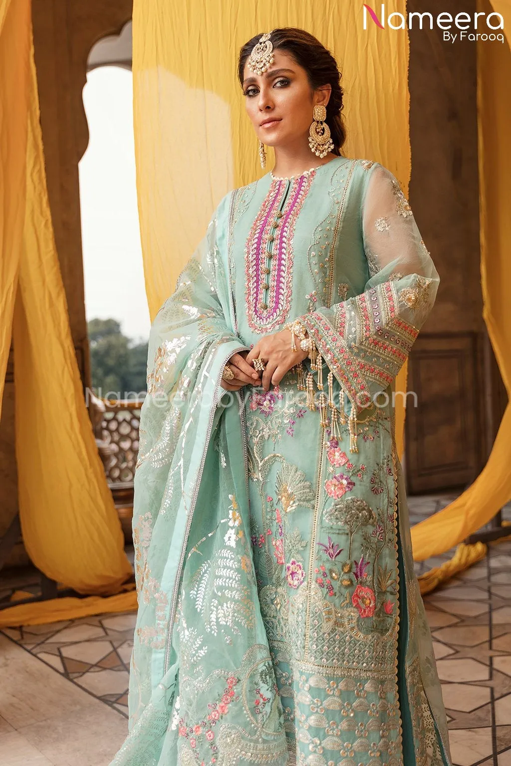 Pakistani Kameez Salwar in Aqua Blue Shade 2021 #PF211