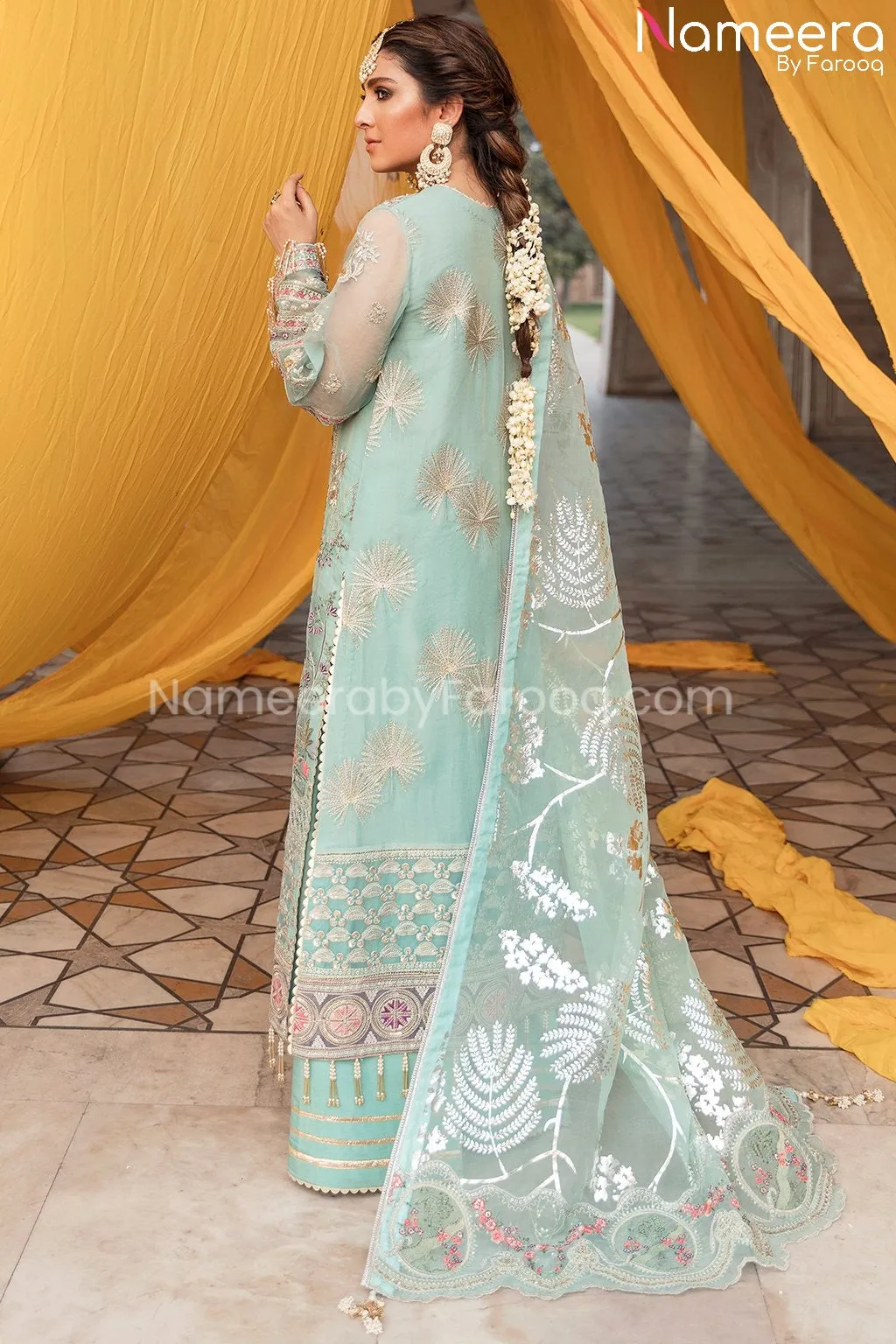 Pakistani Kameez Salwar in Aqua Blue Shade 2021 #PF211