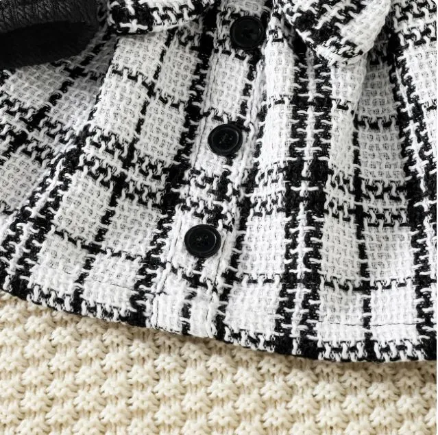 PatPat Rib Knit Ruffle Long-sleeve Spliced Tweed Bow Front Dress (9-12M)