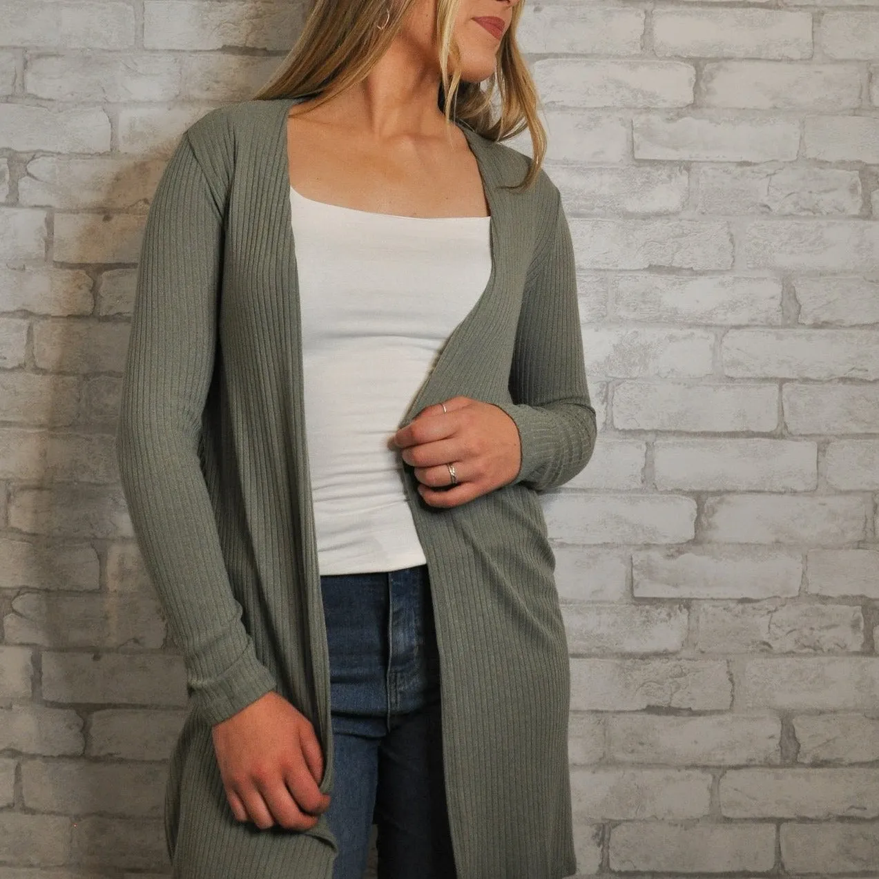 Ribbed Open Front Cardigan