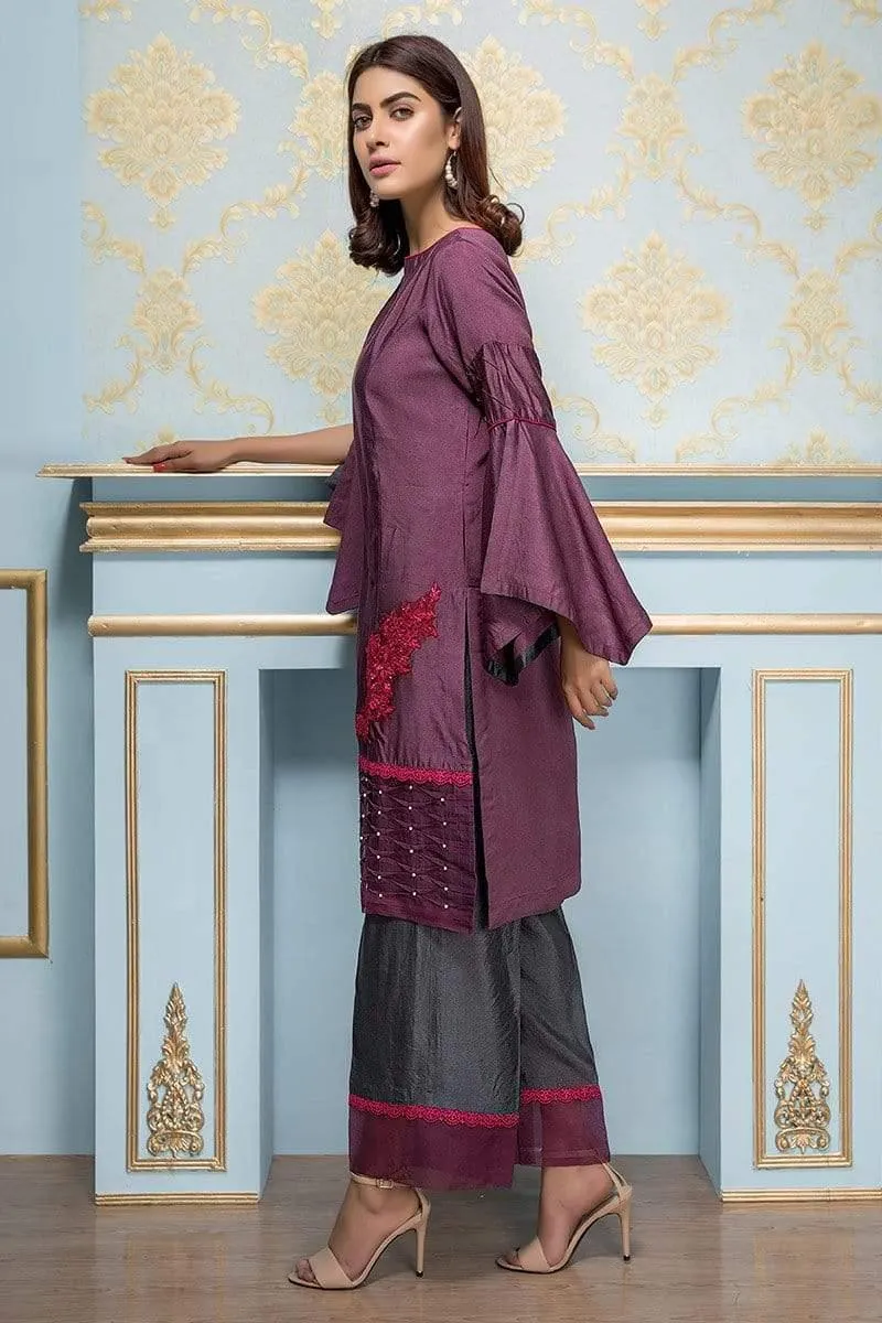 Sadia Aamir - Purple And Charcoal Flora - SA-LP08 - Khaddi Cotton - 1 Piece